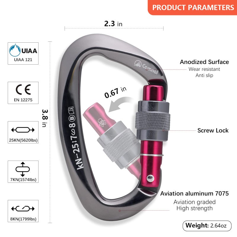 حلقة تسلق CAMNAL شديدة التحمل من UIAA، حلقة تسلق معتمدة 25KN (حوالي 5620 رطل) حلقة تسلق على شكل حرف D لتسلق الصخور والعمل الجوي لتسلق الجبال - Image 5